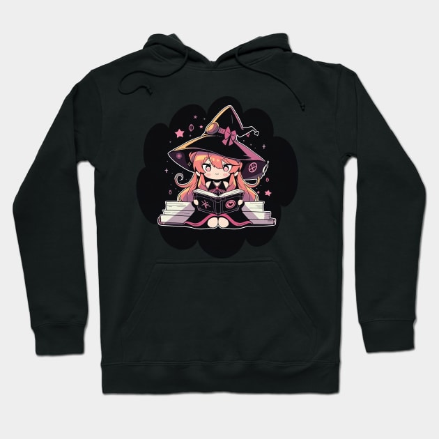 Baby Witch Libra Zodiac Sign Reading Spell Book Chibi Style Hoodie by The Little Store Of Magic